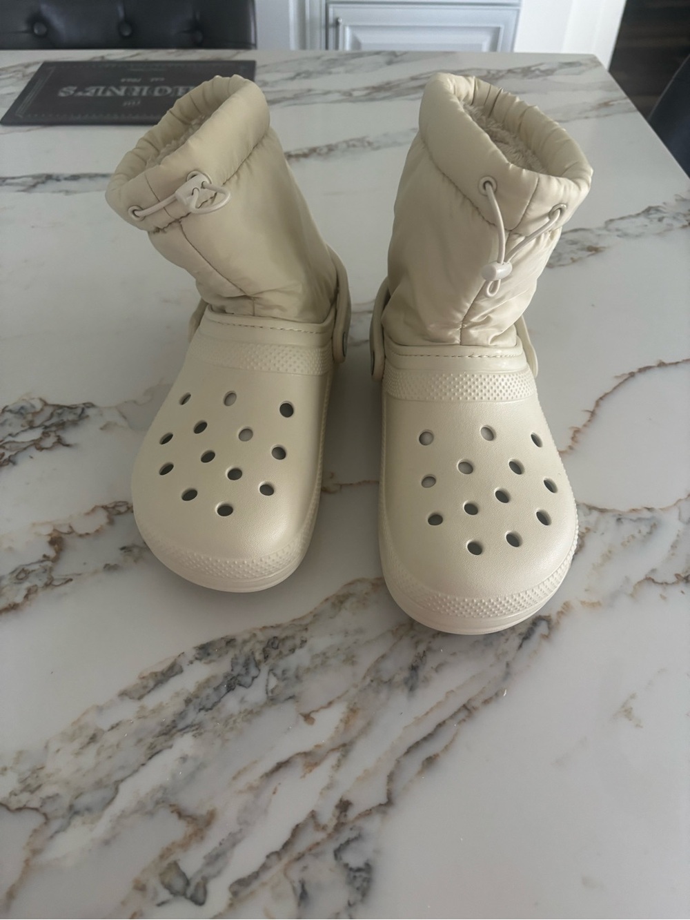 Women’s Cream Waterproof Winter Boots with Adjustable Shaft